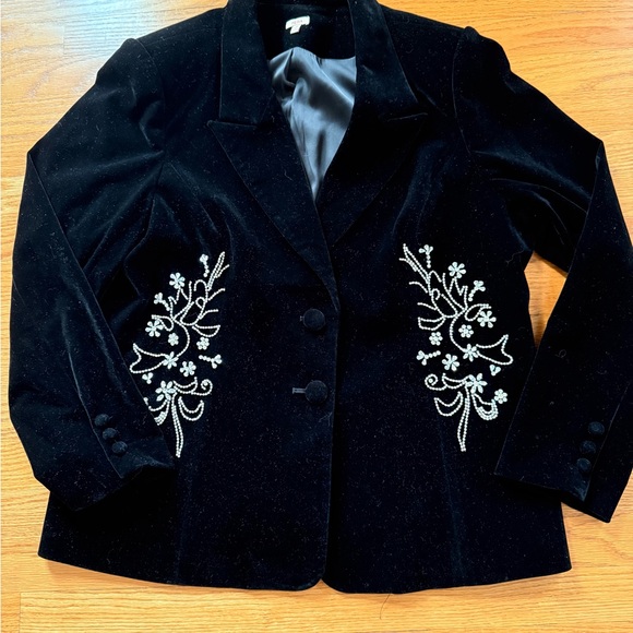 Reba Black Blazer with White Embroidery - Picture 1 of 5